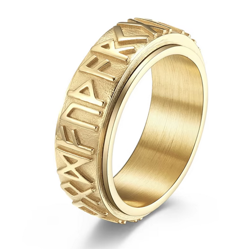 Boarders Nordic Alphabet Gold Platted Stainless Steel Ring
