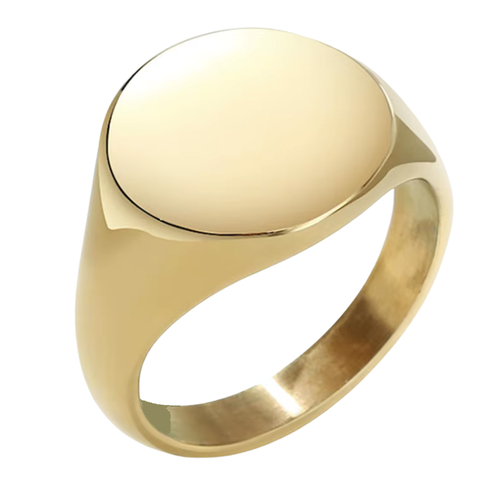 Boarders Round Signet Gold Platted Stainless Steel Ring