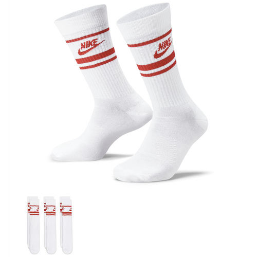 Nike Everyday Essential Red White Unisex Crew Socks 3 Pack [Size: Large]