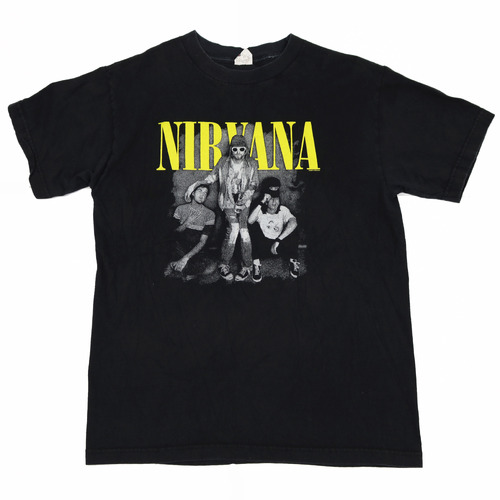 Nirvana Graphic T Yellow Printed Medium T-Shirt Used Vintage