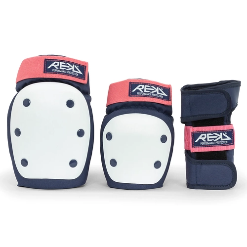 REKD Heavy Duty Triple Set Navy Pink Adults Knee Elbow Pads & Wrist Guards