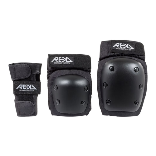 REKD Heavy Duty Triple Set Black Junior Knee Elbow Pads & Wrist Guards