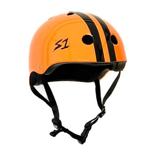 S1 Lifer Certified Gloss Bright Orange Black Stripes Skateboard Helmet [Size: Medium]