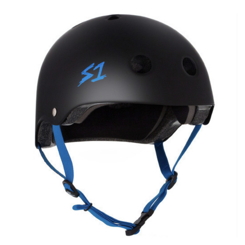 S1 Lifer Certified Matte Black Cyan Straps Skateboard Helmet