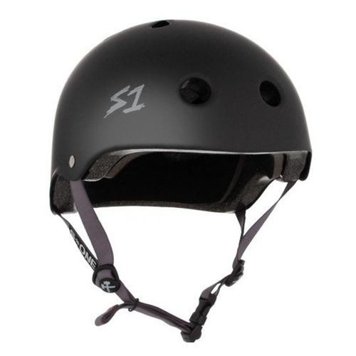 S1 Lifer Certified Matte Black Grey Straps Skateboard Helmet