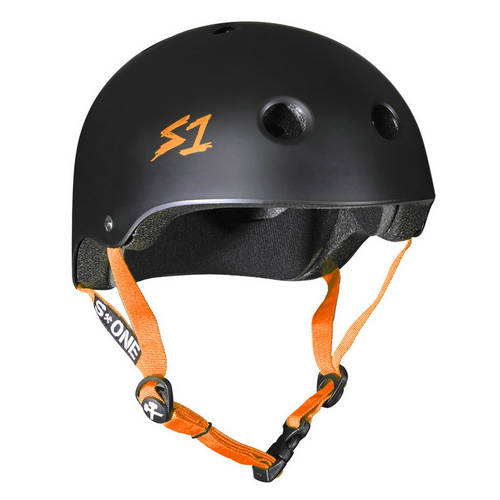 S1 Lifer Certified Matte Black Orange Straps Skateboard Helmet [Size: Small]