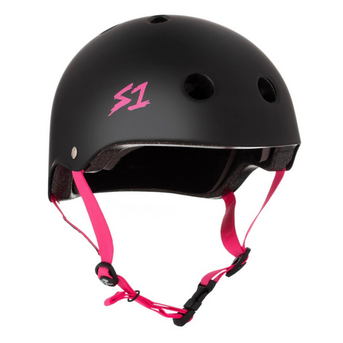 S1 Lifer Certified Matte Black Pink Straps Skateboard Helmet
