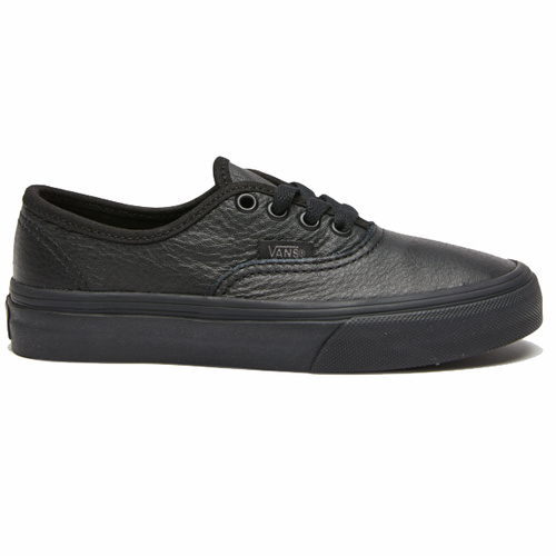 Vans Authentic Black Black Youth Leather Skateboard Shoes [Size: 2]
